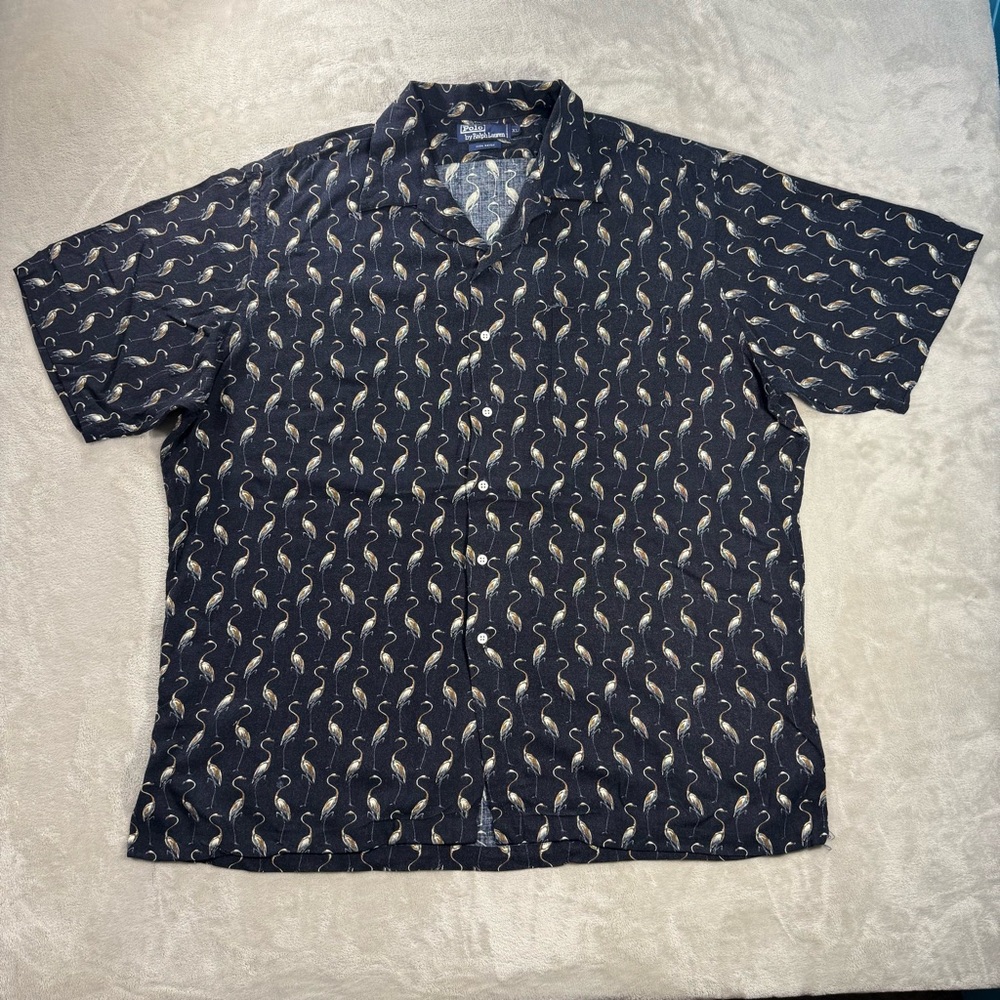 Vintage Polo Ralph Lauren Flamingos Hawaiian Camp Collar Shirt Men's Sz XL Rayon